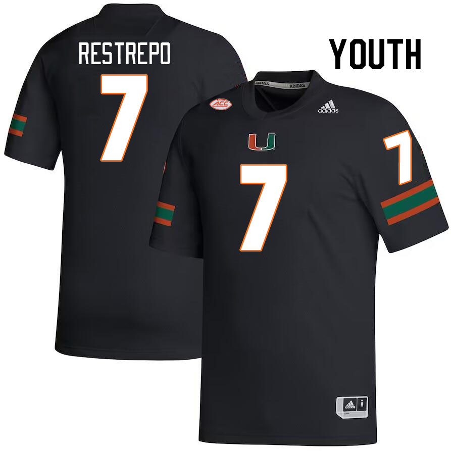 Youth #7 Xavier Restrepo Miami Hurricanes College Football Jerseys Stitched-Black - Click Image to Close